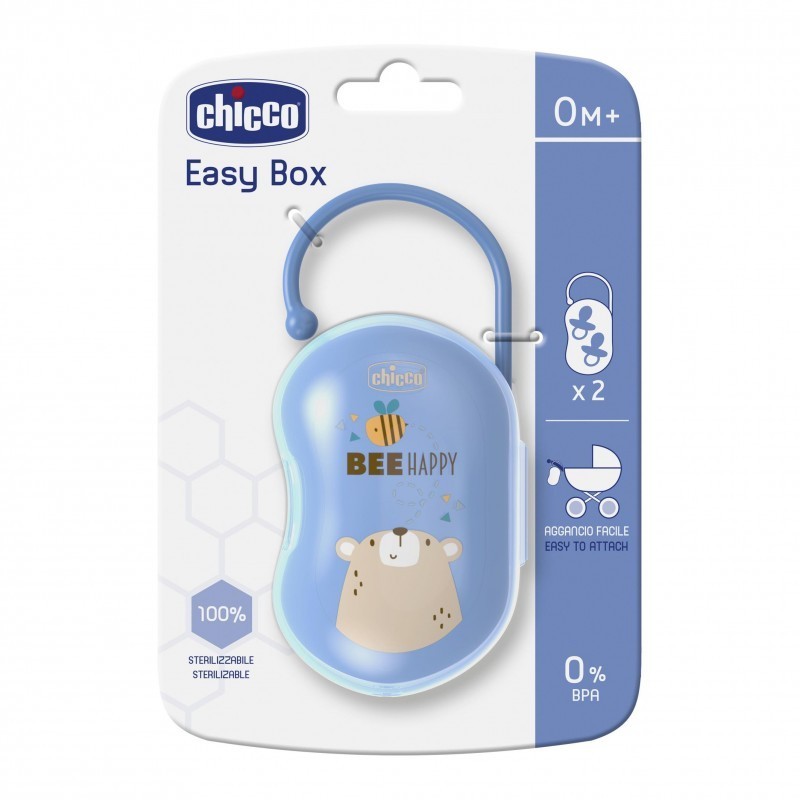 Chicco Easy Box - Porta succhietto per due pezzi - Azzurro - Farmacia di Regoledo Srl