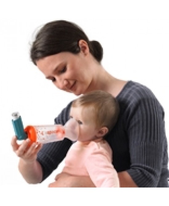 CAMERA DISTANZIATRICE PER EROGATORI SPRAY PREDOSATI L'ESPACE 220ML PER NEONATI SPAZIO MORTO 34ML CON MASCHERA VALVOLA INSPIRAZIONE 2 VALVOLE ESPIRAZIONE CODICE COLORE ARANCIO - Farmacia di Regoledo Srl