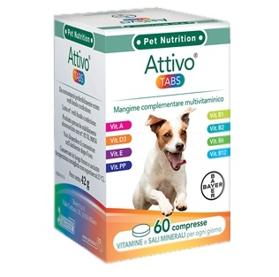 Attivo Tabs - Mangime complementare per l'apporto di Vitamine e Sali minerali per cani - 60 compresse appetibili - Farmacia di Regoledo Srl