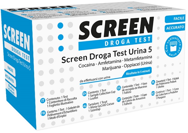 SCREEN DROGA TEST 5 DROGHE TEST ANTIDROGA CON CONTENITORE URINA - Farmacia di Regoledo Srl
