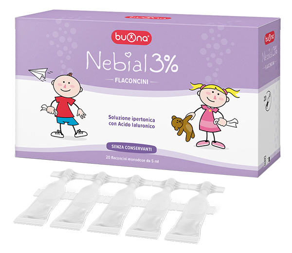NEBIAL FLACONCINI SOLUZIONE SALINA IPERTONICA DI SODIO CLORURO AL 3% CON ACIDO IALURONICO 20X5 ML - Farmacia di Regoledo Srl