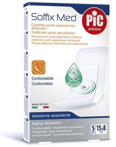 CEROTTO PIC SOFFIX MED IN TNT CON TAMPONE CENTRALE ASSORBENTE STERILE MONOUSO 15X8 CM ANTIBATTERICO 5 PEZZI - Farmacia di Regoledo Srl