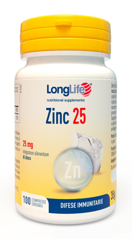 LONGLIFE ZINC 25 MG 100 COMPRESSE DIVISIBILI - Farmacia di Regoledo Srl