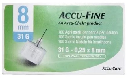 AGO PER PENNA DA INSULINA ACCU-FINE PEN NEEDLE ACCU-CHEK GAUGE 31 X 8MM 100 PEZZI - Farmacia di Regoledo Srl