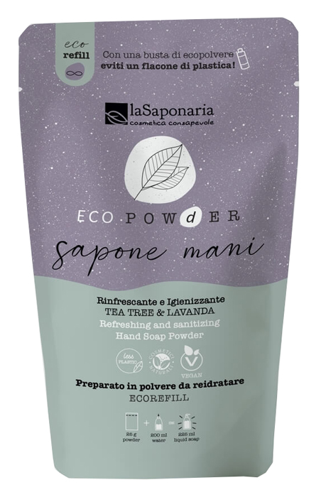 ECOPOWDER SAPONE MANI IGIENIZZANTE TEA TREE & LAVANDA REFILL 25 G - Farmacia di Regoledo Srl