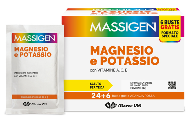 MASSIGEN MAGNESIO POTASSIO 24 BUSTINE + 6 BUSTINE - Farmacia di Regoledo Srl