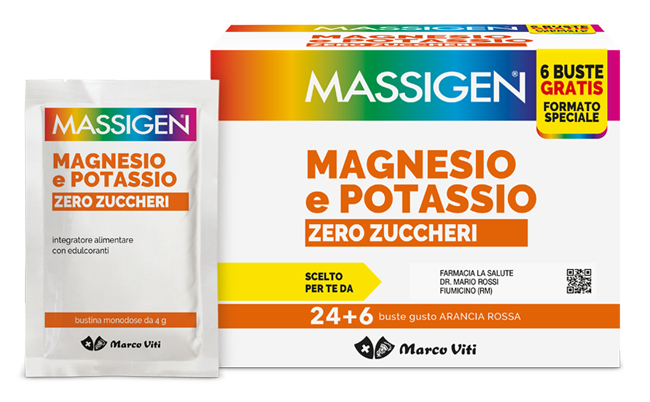 MASSIGEN MAGNESIO POTASSIO ZERO ZUCCHERO 24 BUSTINE + 6 BUSTINE - Farmacia di Regoledo Srl
