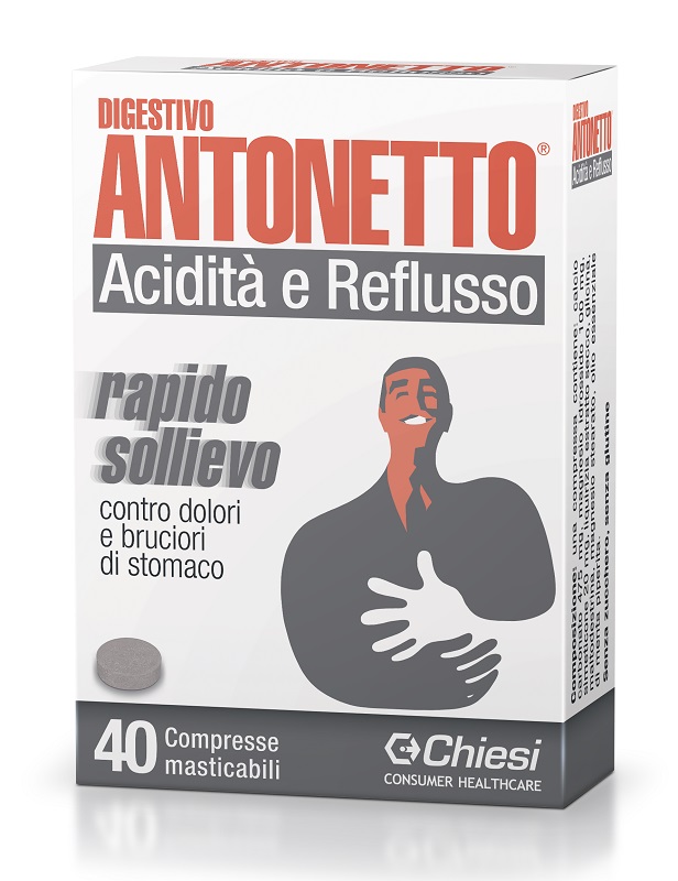 DIGESTIVO ANTONETTO ACIDITA' E REFLUSSO 40 COMPRESSE MASTICABILI - Farmacia di Regoledo Srl
