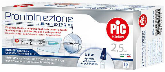 SIRINGA PIC SOLUTION PRONTO INIEZIONE 2,5 ML AGO GAUGE 23 1 1/4 10 PEZZI - Farmacia di Regoledo Srl