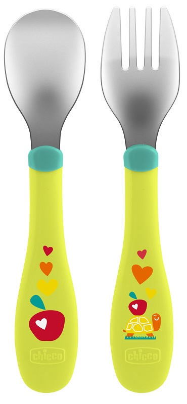 Chicco - Posate in accaio Inox 18+ mesi - verde - Farmacia di Regoledo Srl