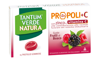 TANTUM VERDE NATURA PROPOLI+C CON ZINCO E VITAMINA C 15 PASTIGLIE GOMMOSE GUSTO FRUTTI DI BOSCO - Farmacia di Regoledo Srl