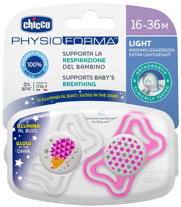 Chicco - Succhietto Physioforma luminoso 16-36 mesi 2 pezzi in silicone - Farmacia di Regoledo Srl