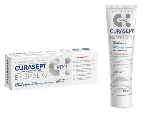 Curasept - Dentifricio Mousse Biosmalto Carie e Abrasione - Gusto Fragola  50 ml - Farmacia di Regoledo Srl