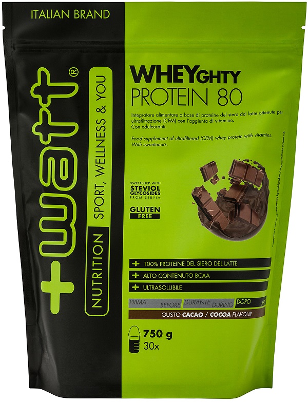 +Watt - Wheyghty Protein 80 - Gusto Cacao doypack 750 grammi - Farmacia di Regoledo Srl