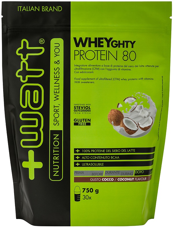 +Watt - Wheyghty Protein 80 - Gusto Cocco doypack 750 grammi - Farmacia di Regoledo Srl
