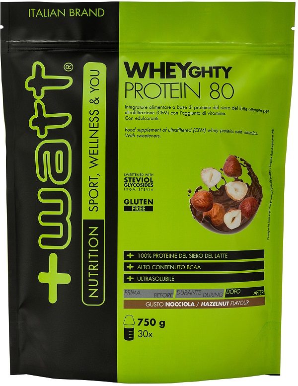 +Watt - Wheyghty Protein 80 - Gusto Nocciola doypack 750 grammi - Farmacia di Regoledo Srl