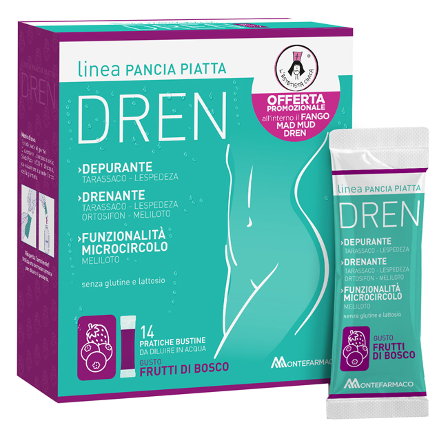 PANCIA PIATTA DREN FRUTTI DI BOSCO 14 BUSTINE STICK PACK + FANGO ATTIVO CELLULITE 100 ML OMAGGIO - Farmacia di Regoledo Srl