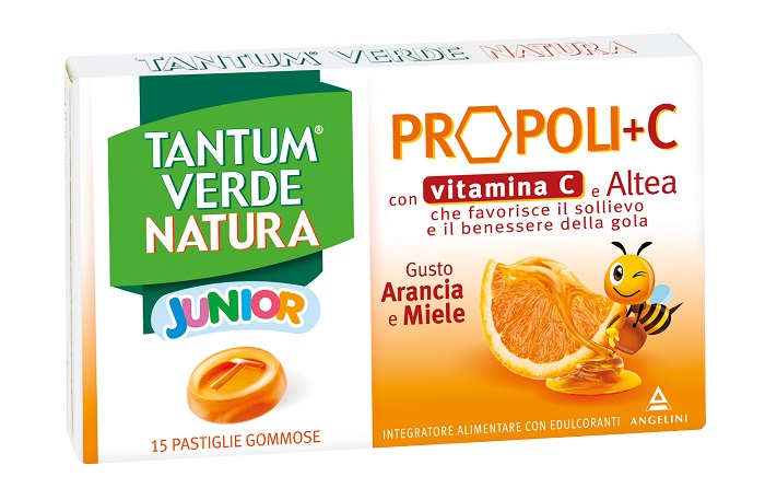 Tantum Verde Natura Junior - Propoli, Vitamina C e Altea - 15 pastiglie Arancia e Miele - Farmacia di Regoledo Srl