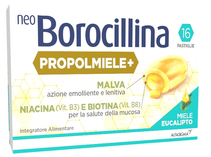 NEOBOROCILLINA PROPOLMIELE+ MIELE/EUCALIPTO 16 PASTIGLIE DA 3,4 G - Farmacia di Regoledo Srl