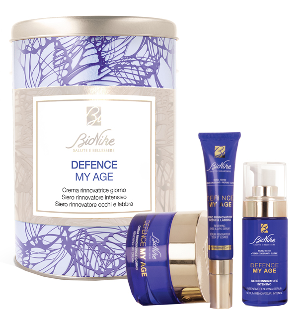 DEFENCE MY AGE KIT NATALE 2021 SIERO RINNOVATORE INTENSIVO 30 ML + CREMA RINNOVATRICE GIORNO 50 ML + SIERO RINNOVATORE OCCHI E LABBRA 15 ML - Farmacia di Regoledo Srl