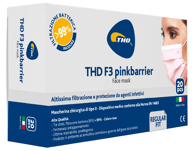 MASCHERINA CHIRURGICA THD MASK F3 PINKBARRIER TAGLIA REGULARE 20 PEZZI - Farmacia di Regoledo Srl