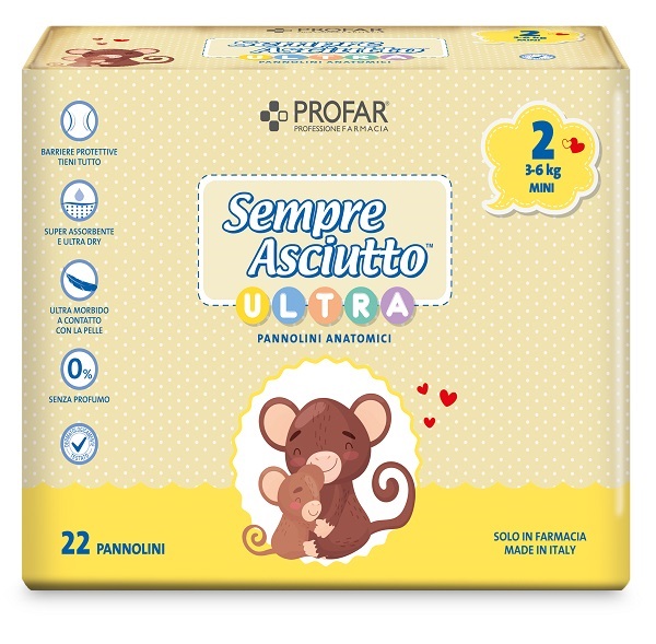 PANNOLINI PROFAR SEMPRE ASCIUTTO ULTRA MINI 3/6 KG 22 PEZZI - Farmacia di Regoledo Srl