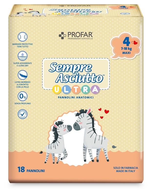 PANNOLINI PROFAR SEMPRE ASCIUTTO ULTRA MAXI 7/18 KG 18 PEZZI - Farmacia di Regoledo Srl