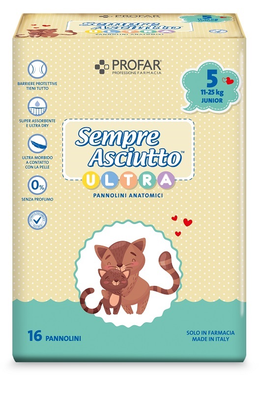 PANNOLINI PROFAR SEMPRE ASCIUTTO ULTRA JUNIOR 11/25 KG 16 PEZZI - Farmacia di Regoledo Srl