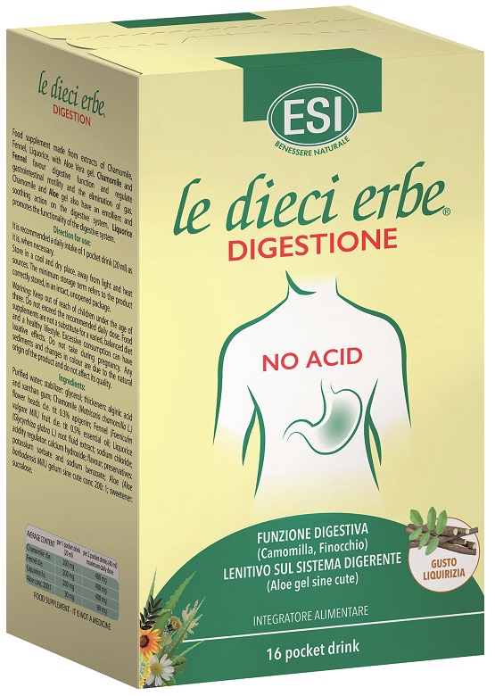 ESI LE DIECI ERBE DIGESTIONE NO ACID 16 POCKET DRINK GUSTO LIQUIRIZIA 20 ML - Farmacia di Regoledo Srl