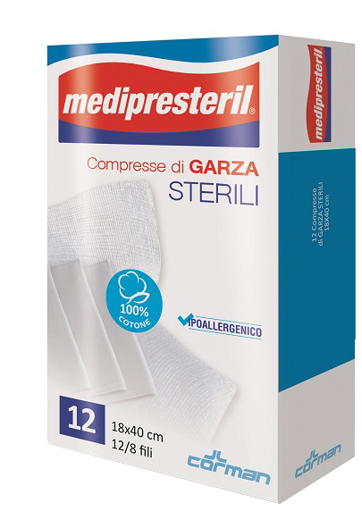 GARZA COMPRESSA MEDIPRESTERIL 12/8 FU 18X40CM 12 PEZZI - Farmacia di Regoledo Srl