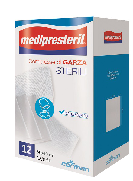 GARZA COMPRESSA MEDIPRESTERIL 12/8 FU 36X40CM 12 PEZZI - Farmacia di Regoledo Srl