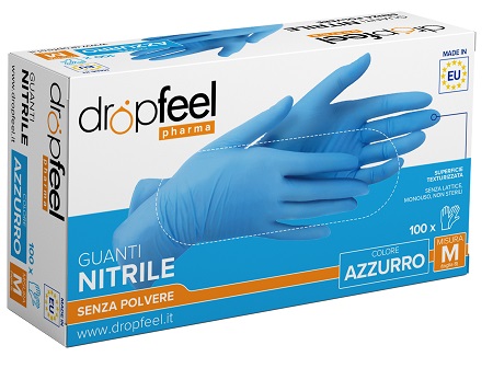 GUANTO IN NITRILE DROPFEEL SENZA POLVERE AZZURRO TAGLIA M 100 PEZZI - Farmacia di Regoledo Srl