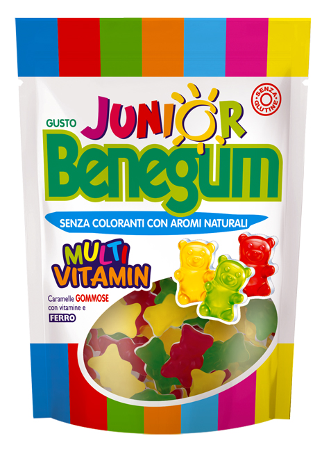 BENEGUM JUNIOR MULTIVITAMIN CARAMELLE GOMMOSE CON VITAMINE E FERRO 90 G - Farmacia di Regoledo Srl